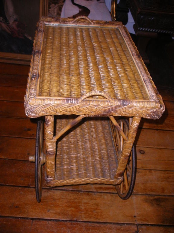 NATURAL WICKER TEA CART