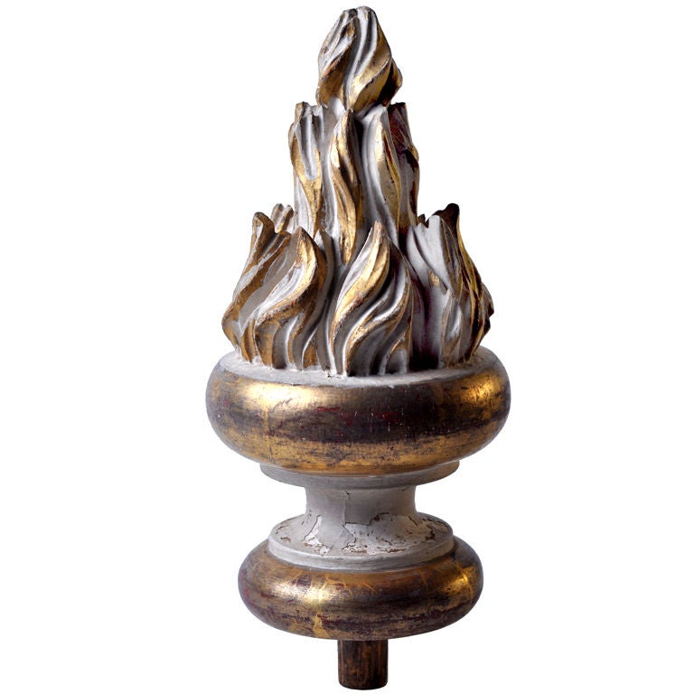 FRENCH WOOD FLAME FINIAL 19TH CENTURY