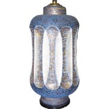 HUGE 1960S BLUE AND WHITE POTTERY LAMP
