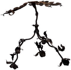 Antique AMERICAN HANDMADE IRON VINE AND LEAF CHANDELIER