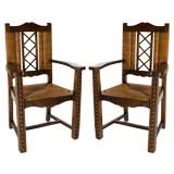 Pair of Oak and Straw Arm Chairs