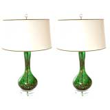 Pair of Vintage Murano Lamps in Emerald and Copper