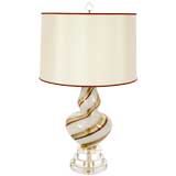 Vintage Murano Lamp in White, Copper and Aubergine Swirl