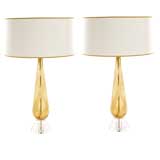 Pair of Amber and Cream Swirl Murano Lamps