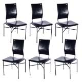 Set of Six Black Leather Dining Chairs by Matteo Grassi