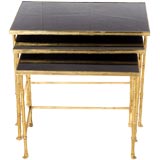 Set of Three Brass and Opaline Glass Nesting Tables Set of Three Brass and Opaline Glass Nesting Tables