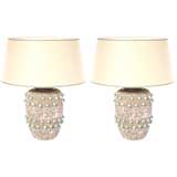 Pair of Ceramic Table Lamps with Turquoise Detail