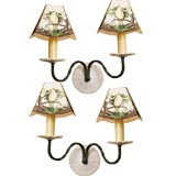Pair of  White Ceramic and Green Metal Sconces
