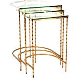 Set of Three Brass and Opaline Glass Nesting Tables Set of Three Brass and Opaline Glass Nesting Tables