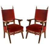 Pair of Walnut Neo-Gothic Style Arm Chairs