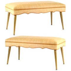 Pair of Benches in Raffia with Metal Legs