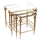 Set of Three Brass Nesting Tables with Silver Mirror Accent