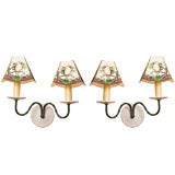 Pair of White Ceramic and Green Metal Sconces