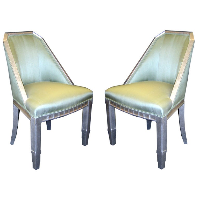 Pair French Art Deco Silverleaf Chairs For Sale