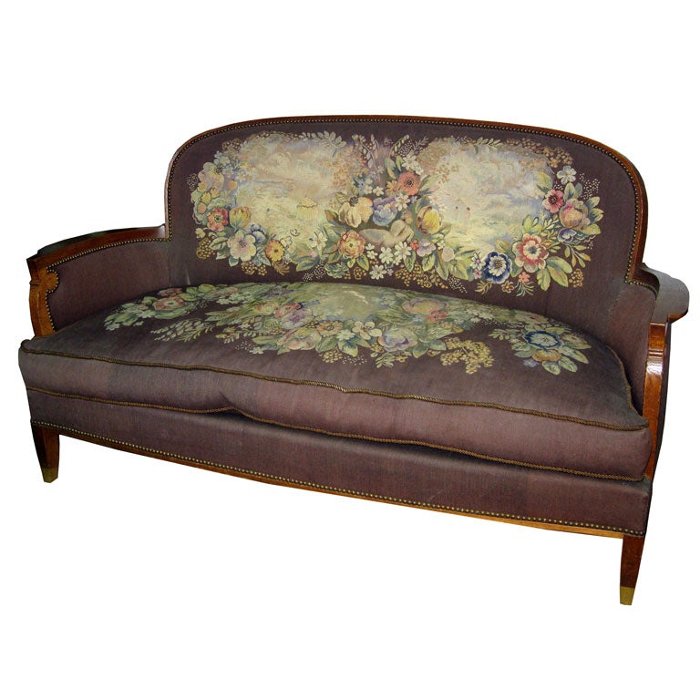 Jules Leleu French Art Deco Aubusson Canape Sofa wThree Chairs