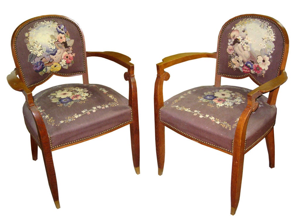20th Century Jules Leleu French Art Deco Aubusson Canape Sofa wThree Chairs