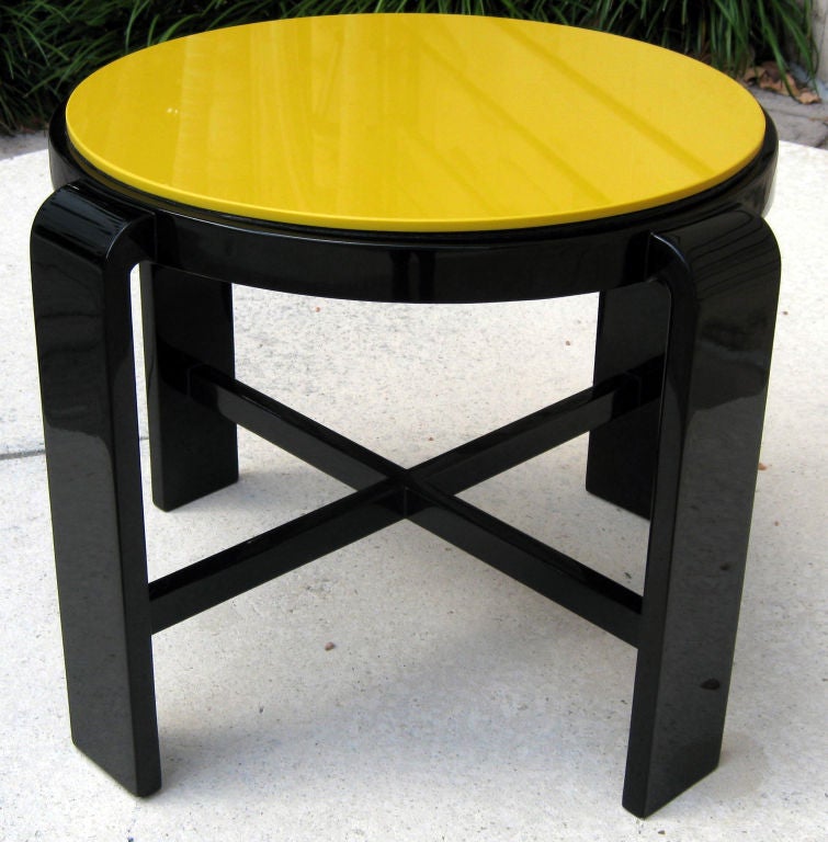 American Art Deco Black Lacquer & Vitrolite Occasional Table