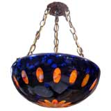 Art Deco Cobalt and Orange Glass Ceiling Light