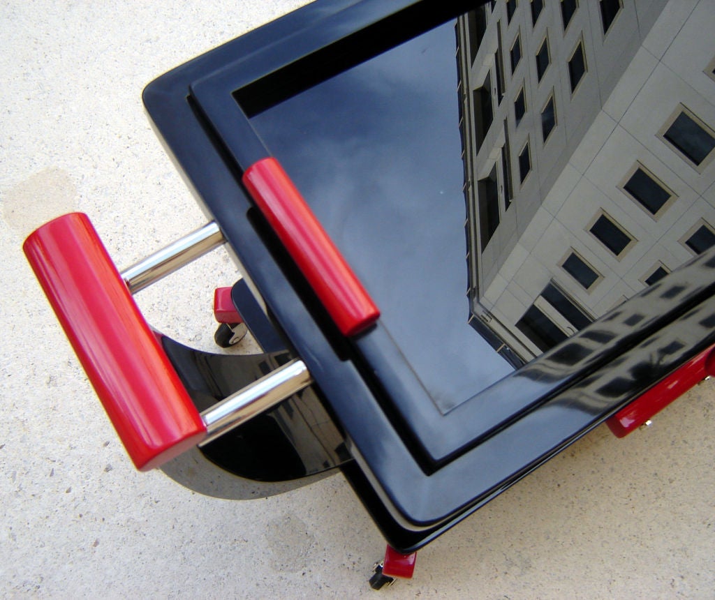 20th Century American Art Deco Streamline Red and Black Lacquer Serving Cart