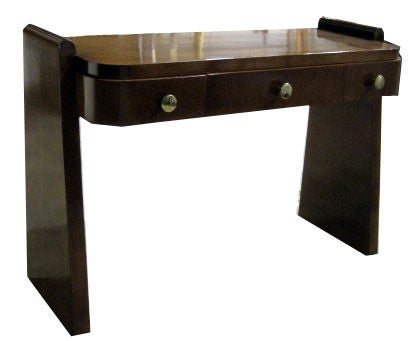 French Art Deco Three Drawer Walnut Table