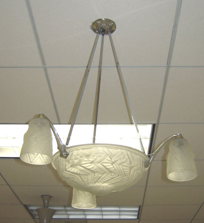 French Art Deco Silver Bronze Chandelier