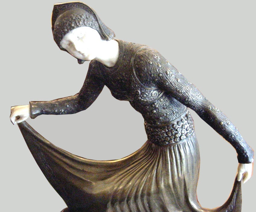 French Joe Descomps Art Deco Bronze & Ivory Sculpture 