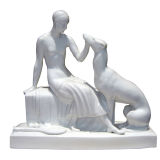 Porcelaine de Limoges - Figurine de groupe Art Déco - Femme avec lévrier