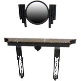 French Art Deco Wrought Iron Console and Mirror