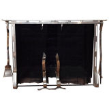 American Art Deco Fireplace Screen, Tools & Log Holder Set