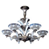Pair Atelier Petitot French Art Deco Opalescent Ice Chandeliers