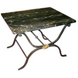 French Art Deco Portoro Marble and Wrought Iron Table