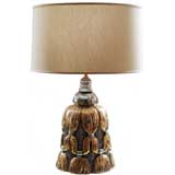 Vintage Ceramic Italian tassel table lamp with gold and silver glazes.