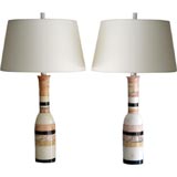 Tall pair of Italian mid-century striped marble table lamps