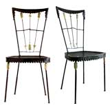Tomaso Buzzi pair of 1940's iron chairs with arrows in brass.