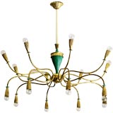Large 1950' Italian 16 arm brass and enameled metal chandelier.