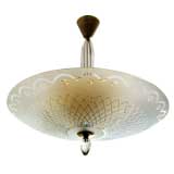 Swedish Art Deco, Orrefors ceiling fixture with double shade.