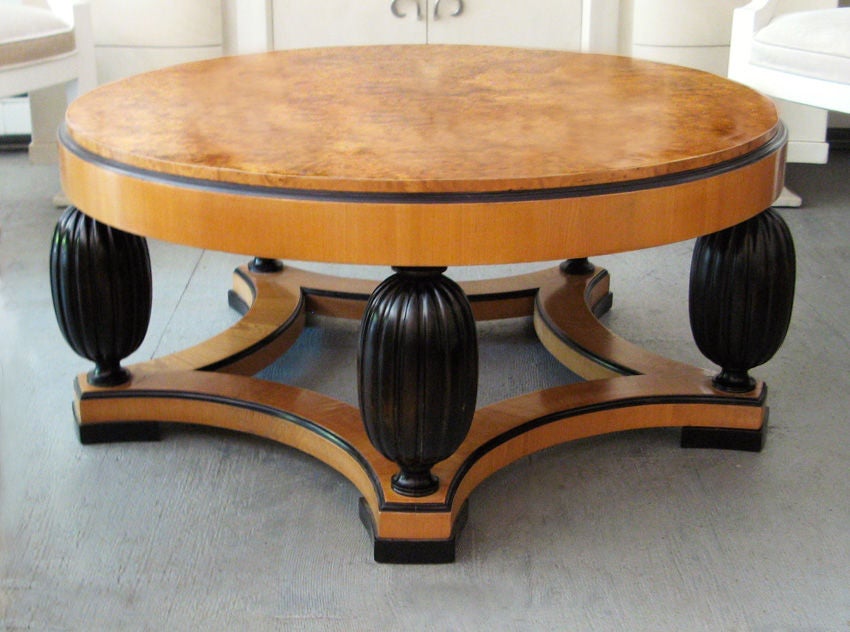 Deco round root wood coffee table with reed legs Sweden Mjolby