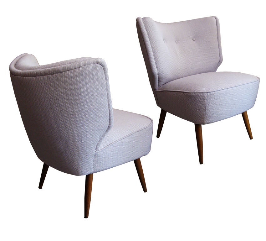 Pair of 1950's slipper chairs with dowel legs.