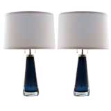 Orrefors glass table lamps, Nils Landberg Sweden nickel hardware