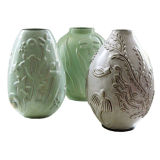 Art Deco Swedish ceramic vases underwater motif Anna Lisa Thomson