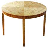 Round Swedish Art Deco flame birch / mahogany marquetry table
