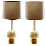 Lotus form alabaster lamps, gilt-wood bases, mid-century Italy