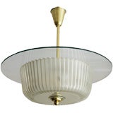Murano glass Italian Art Deco chandelier ribbed frosted glass.