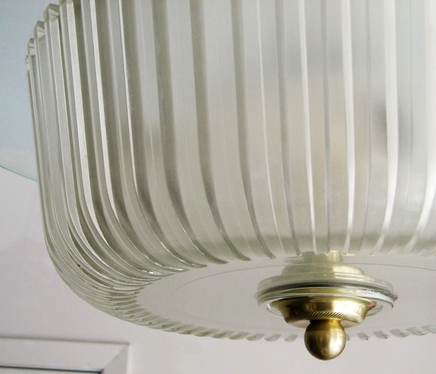 Murano glass Italian Art Deco chandelier ribbed frosted glass.