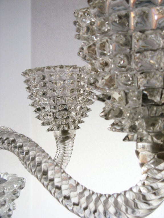 Barovier "Rostrato" glass 5-arm chandelier, Italy 1940's.