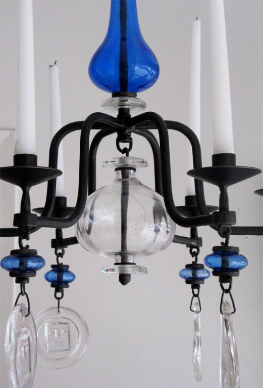 Erik Hoglund 6 arm candle chandelier 1960, Boda Nova, Sweden