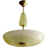 Swedish Art Deco, Glossner ceiling fixture with etched shade.