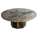 Large scale Laverne Chan bronze, pewter and enamel coffee table.