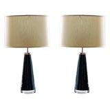Large chic pair of glass Swedish Orrefors Fagerlund table lamps.
