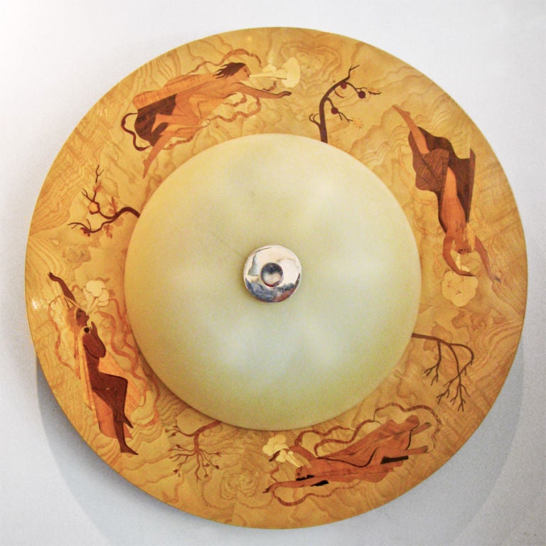 Swedish Art Deco, ceiling mount fixture, Mjolby Intarsia.